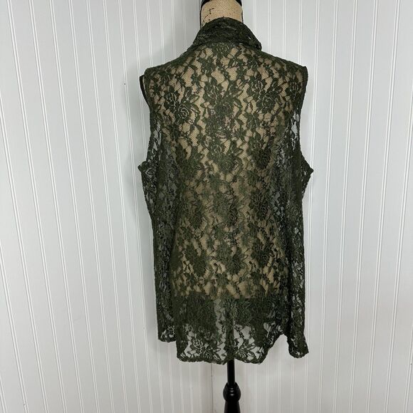 Vtg Double Take Sheer Mesh Cardigan Vest One Size Green Lace Fairy Goblincore - Picture 4 of 11